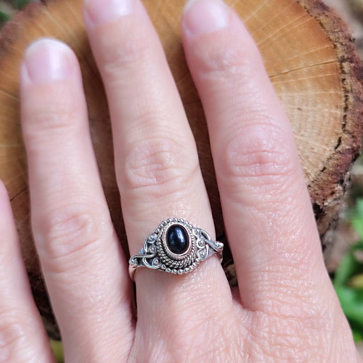 Anello argento 925 con pietra ovale - KUDALOI onice nero