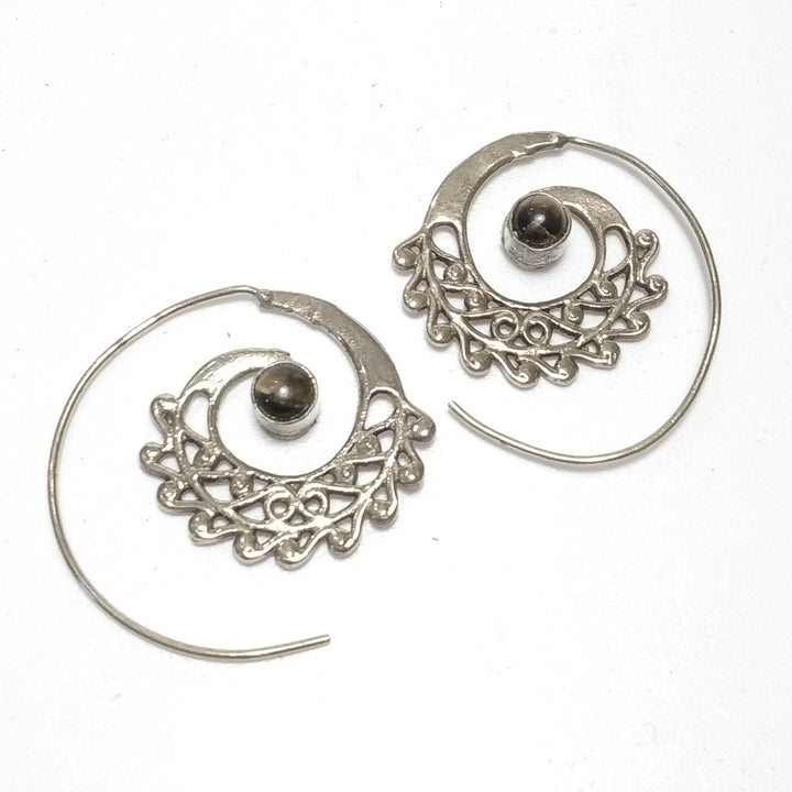 ETHNIC EARRINGS Polished brass Tiger's Eye EARRINGS | Spiral