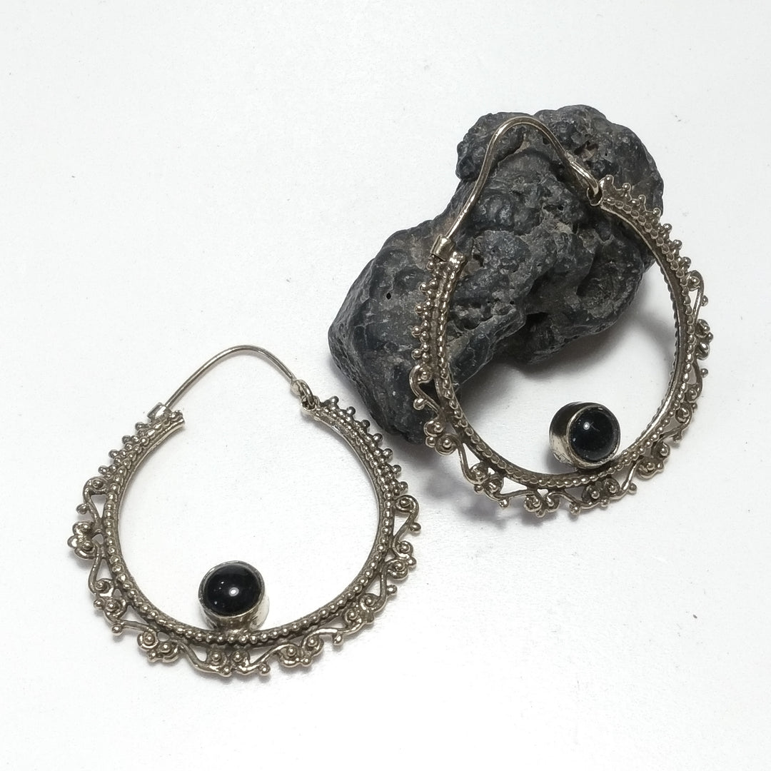 ETHNIC EARRINGS Antique brass EARRINGS black onyx | ETHNIC