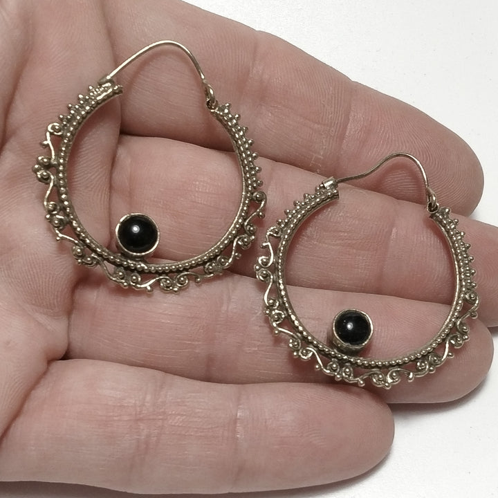 ETHNIC EARRINGS Antique brass EARRINGS black onyx | ETHNIC