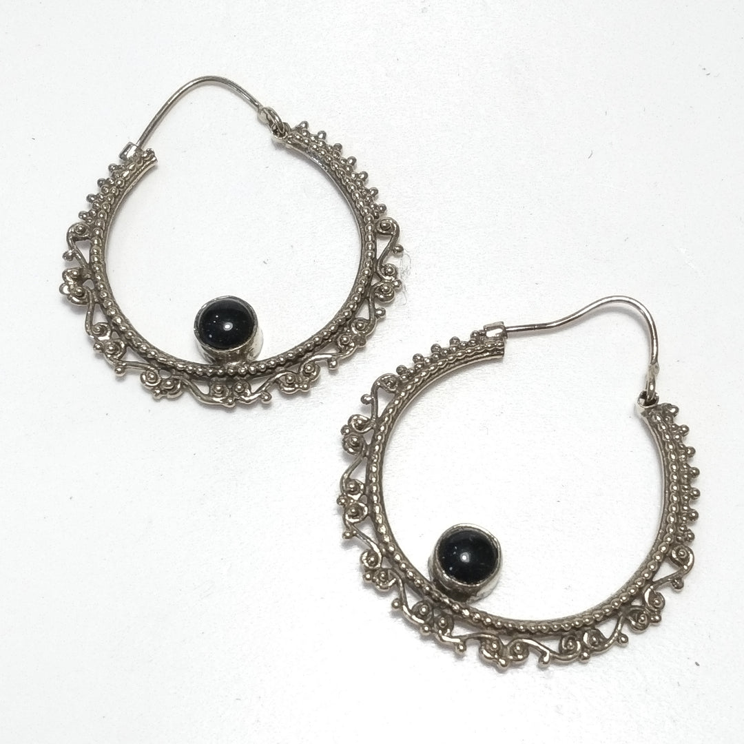 ETHNIC EARRINGS Antique brass EARRINGS black onyx | ETHNIC