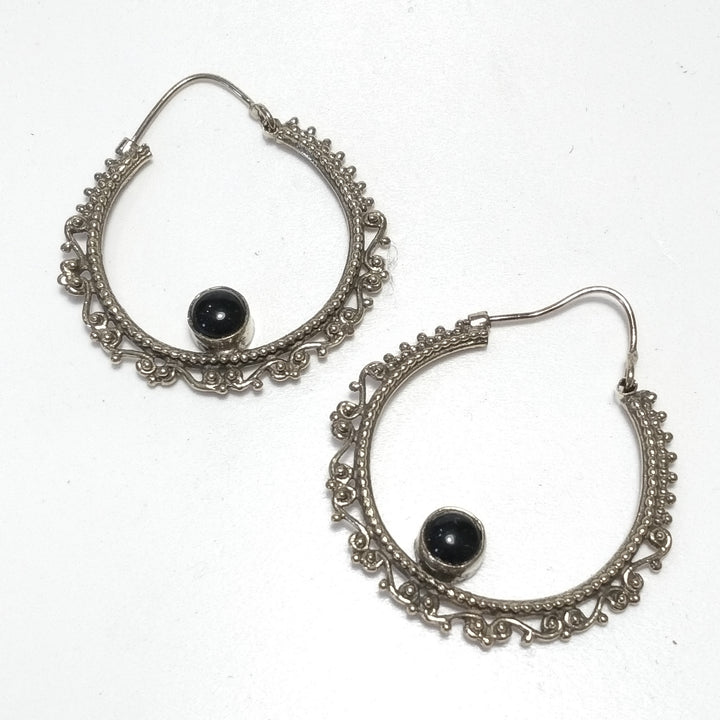 ETHNIC EARRINGS Antique brass EARRINGS black onyx | ETHNIC