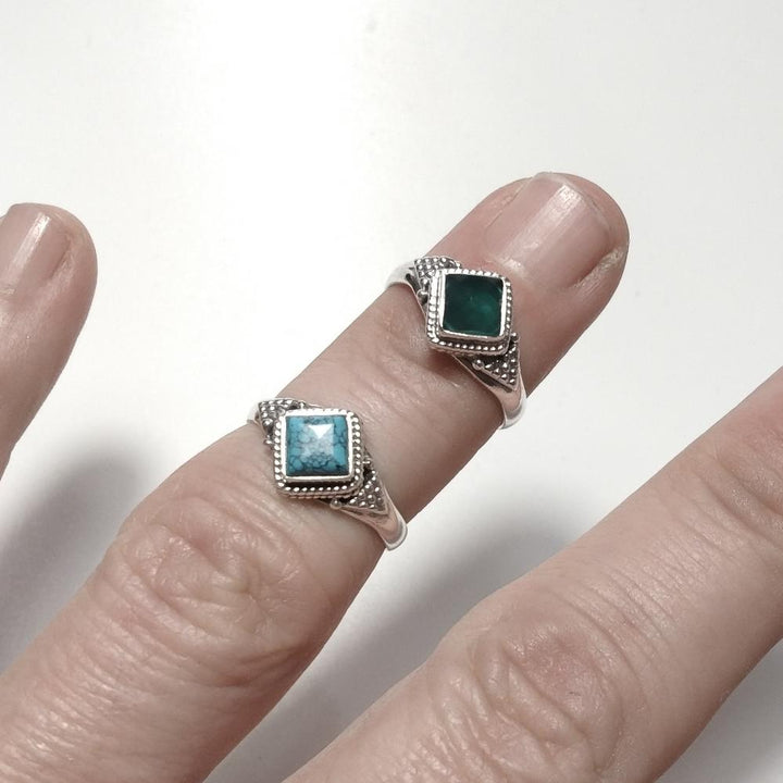 ANELLO artigianalein argento 925 con Onice verde, Turchese | GIOIELLI CON PIETRE