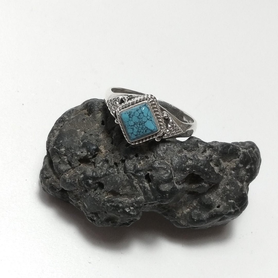 ANELLO artigianalein argento 925 con Onice verde, Turchese | GIOIELLI CON PIETRE