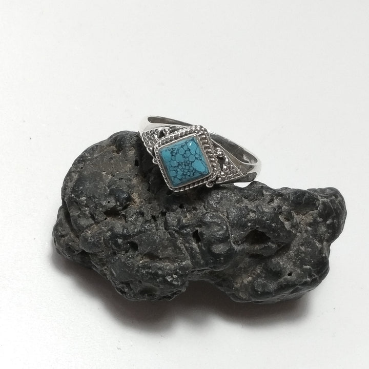 ANELLO artigianalein argento 925 con Onice verde, Turchese | GIOIELLI CON PIETRE