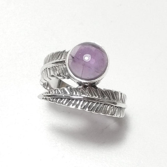 ANELLO artigianale in argento 925 con ametista, Anello Piuma | GIOIELLI CON PIETRE