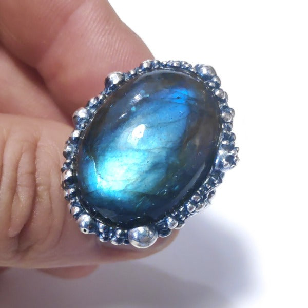 Anello DOT con pietra in argento 925 ANELLO artigianale Labradorite