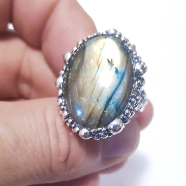 Anello DOT con pietra in argento 925 ANELLO artigianale Labradorite