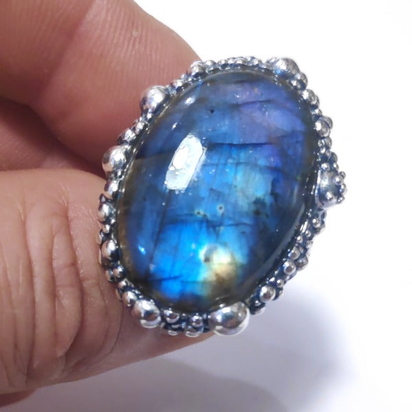 Anello DOT con pietra in argento 925 ANELLO artigianale Labradorite