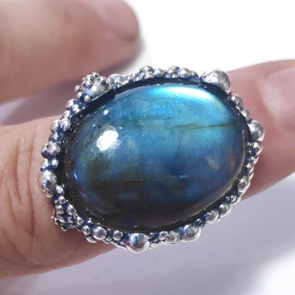 Anello DOT con pietra in argento 925 ANELLO artigianale Labradorite