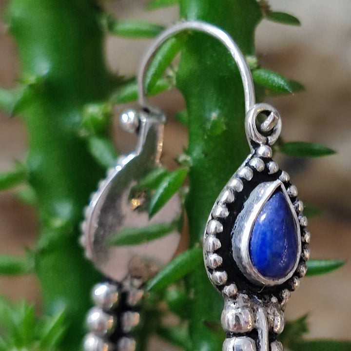 Ethnic 925 silver EARRINGS with stone - SAILA