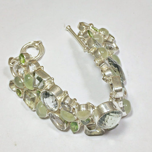 Bracciale argento 925 e peridoto e ametista verde