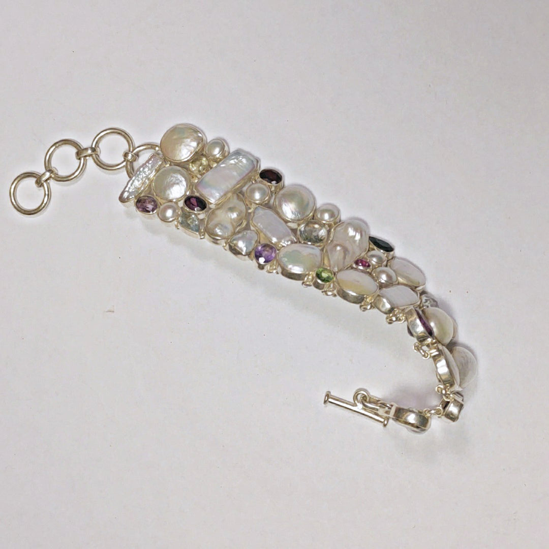 Bracciale in argento con perle e pietre semipreziose - ITANAGAR