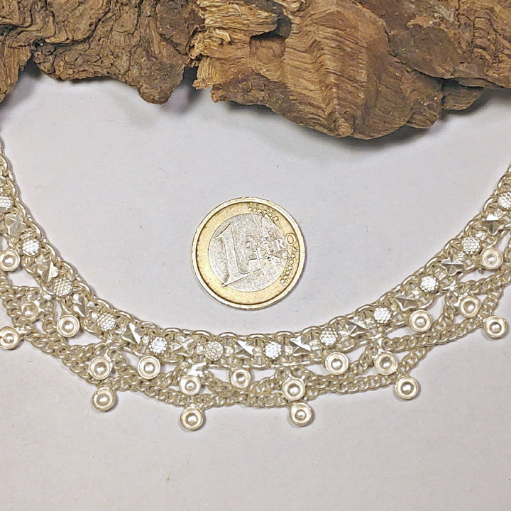 Semi-rigid silver Indian anklet | Ethnic jewelry