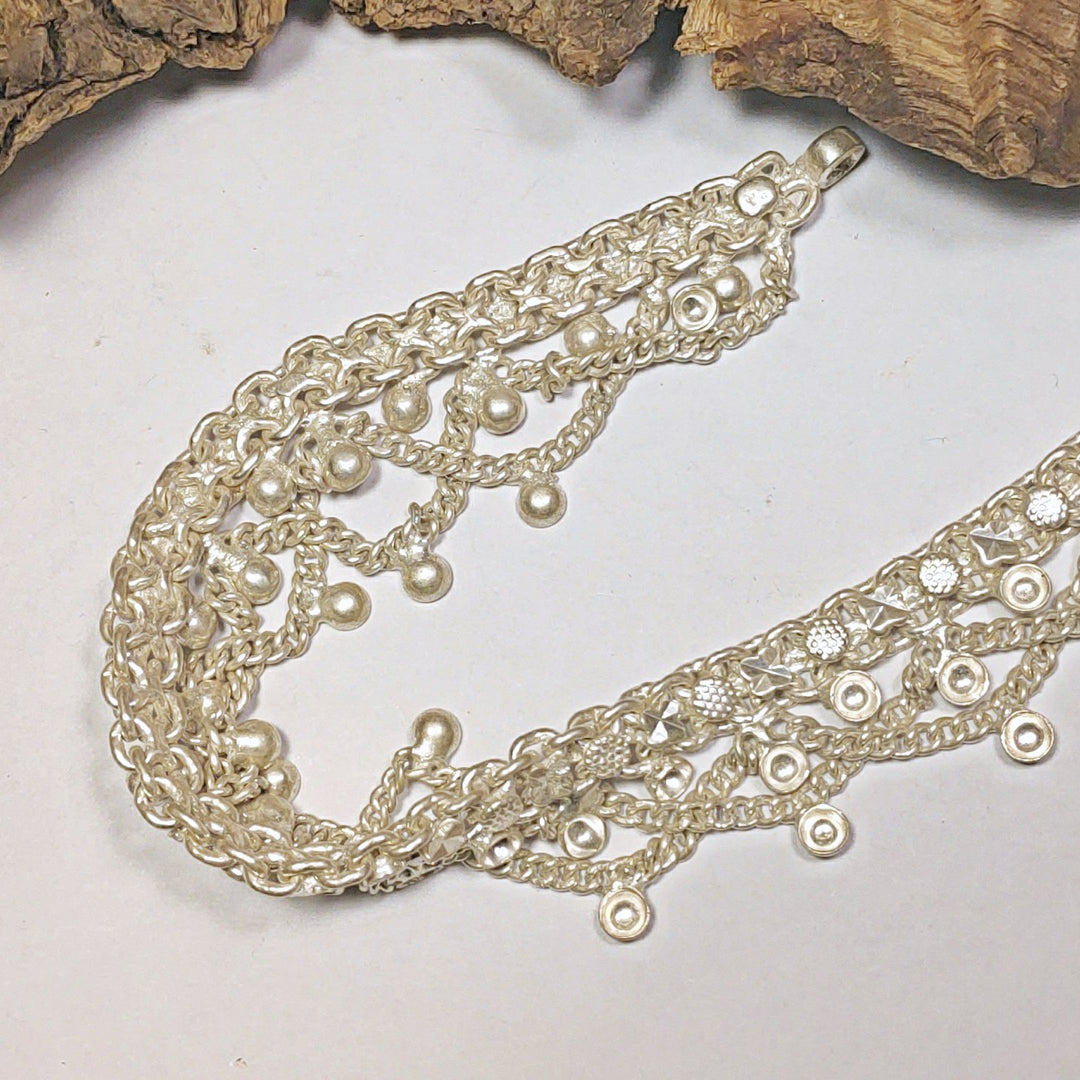 Semi-rigid silver Indian anklet | Ethnic jewelry