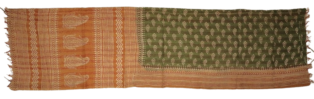 Sciarpa KANTHA con tessuti vintage misto seta ricamo a mano verde ganesh