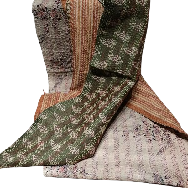 Sciarpa KANTHA con tessuti vintage misto seta ricamo a mano beige-bordeaux