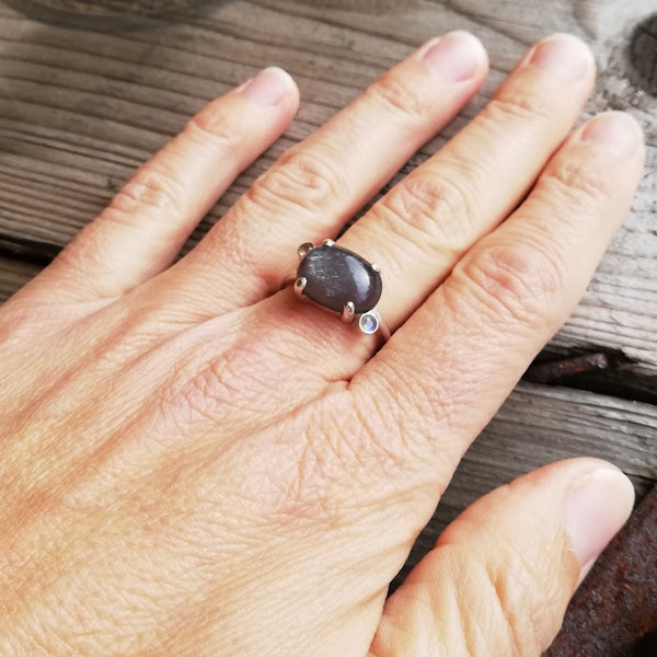 Anello VITI in argento 925 ANELLO artigianale OSSIDIANA e LABRADORITE