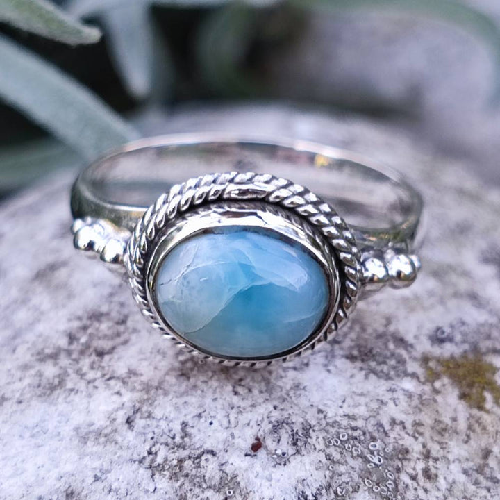 Anello GIRIRAJ in argento 925 con pietra larimar