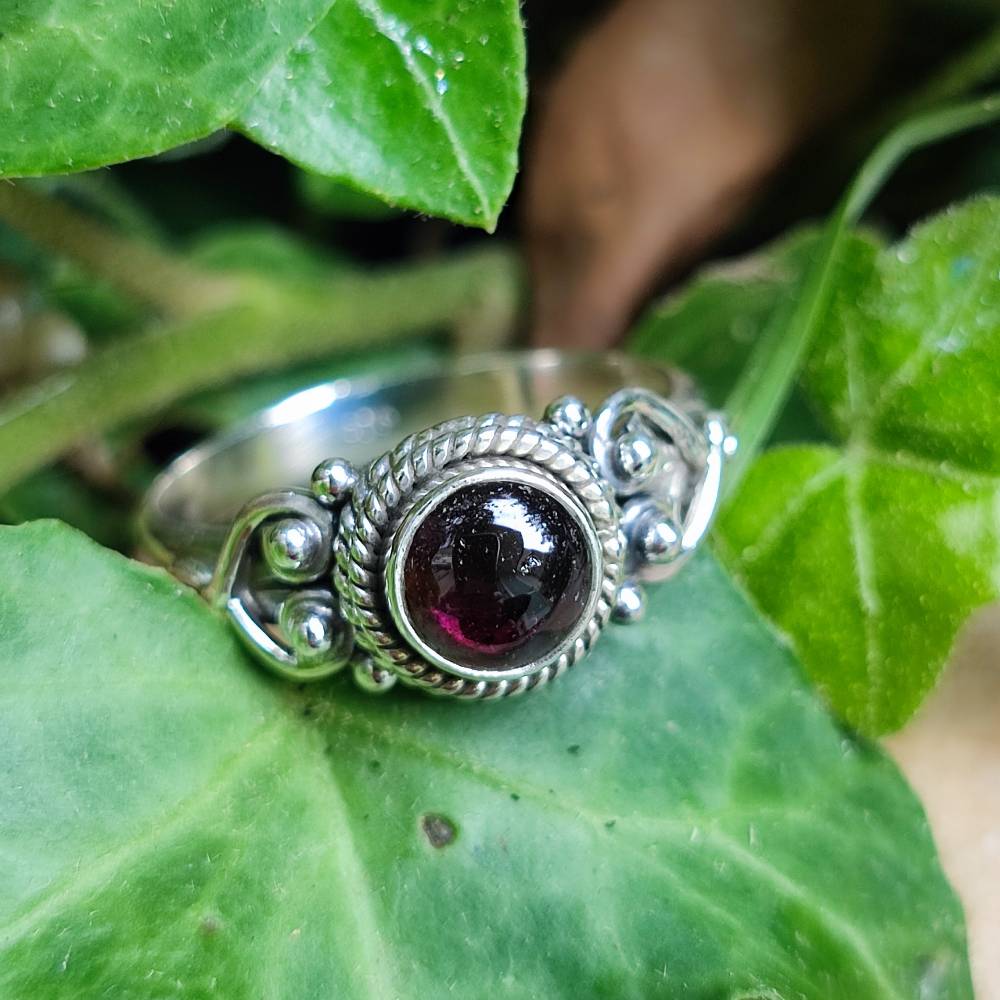 Anello argento 925 con pietra tonda - NAWAL granato