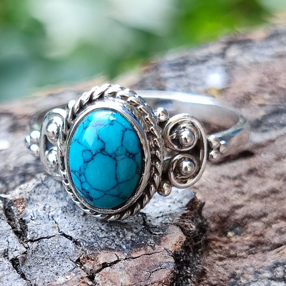 Anello NAWAL argento 925 con pietra ovale turchese