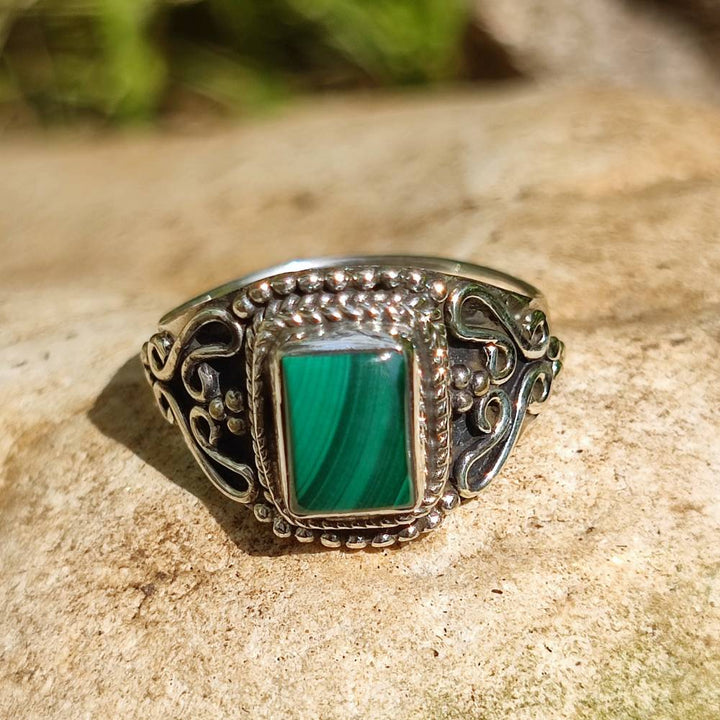 Anello con pietra in argento 925 ANANTRAM malachite