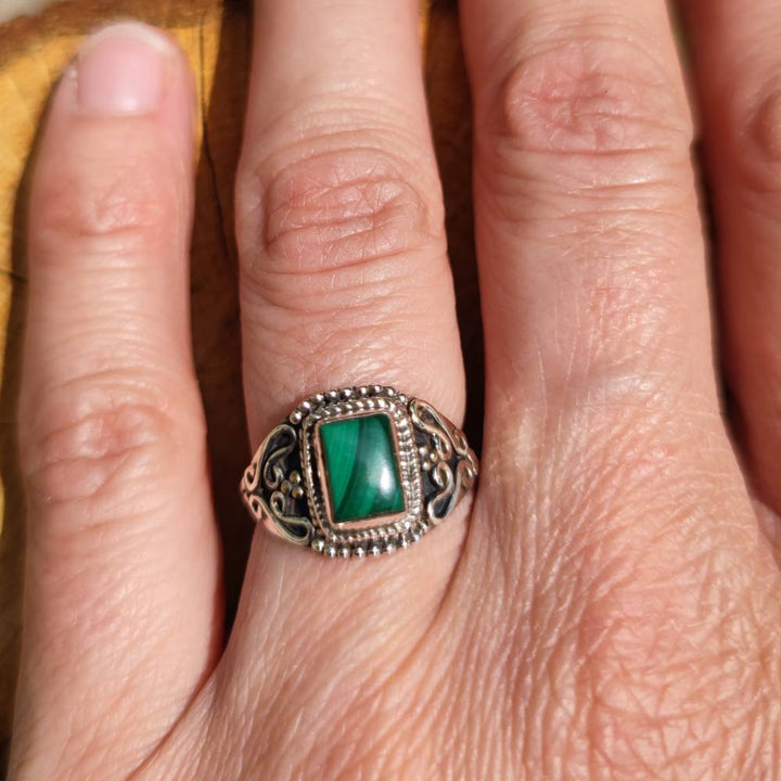 Anello con pietra in argento 925 ANANTRAM malachite