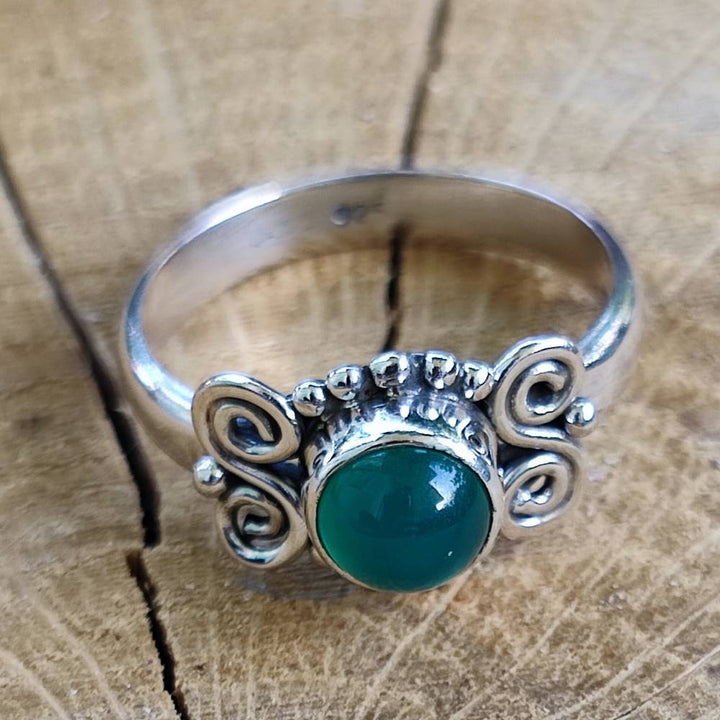 Anello in argento 925 con pietra HEMANG agata verde