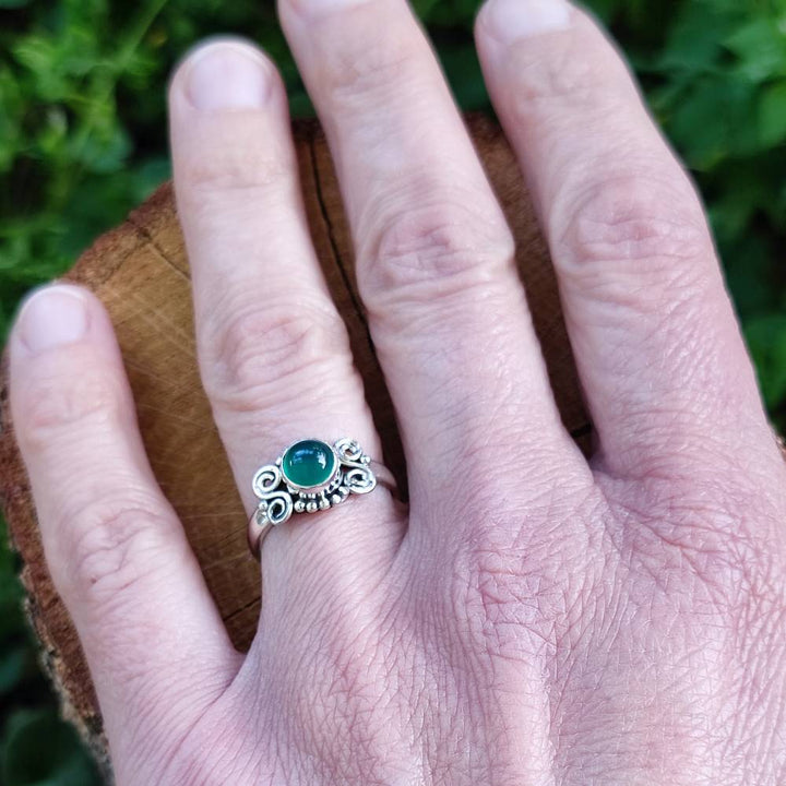 Anello in argento 925 con pietra HEMANG agata verde