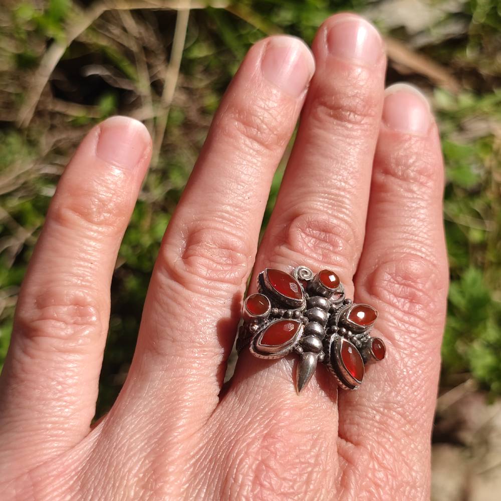 Anello artigianale Corniola in argento 925 - Pezzo unico