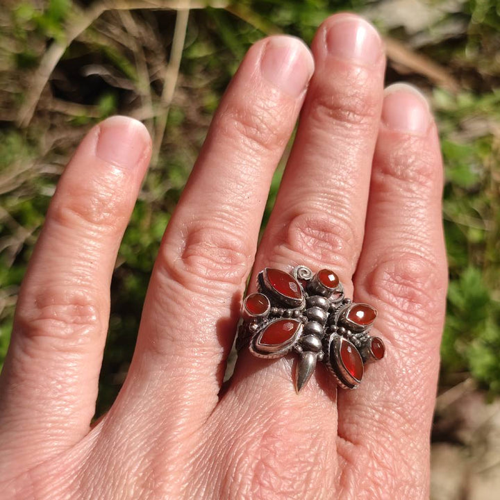 Anello artigianale Corniola in argento 925 - Pezzo unico