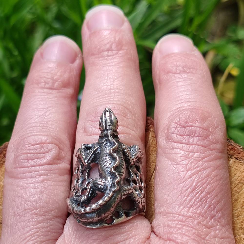 Anello artigianale geco in argento 925 - Pezzo unico