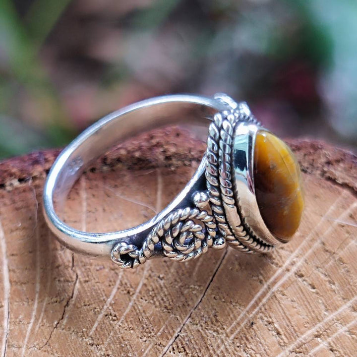 Anello argento 925 con pietra ovale - BASUPALI occhio di tigre