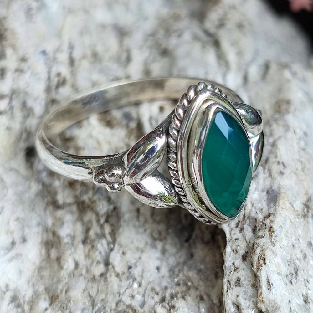 Anello con pietra in argento 925 DHIREN agata verde