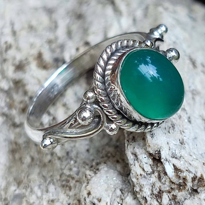 Anello con pietra in argento 925 DHRUV agata verde