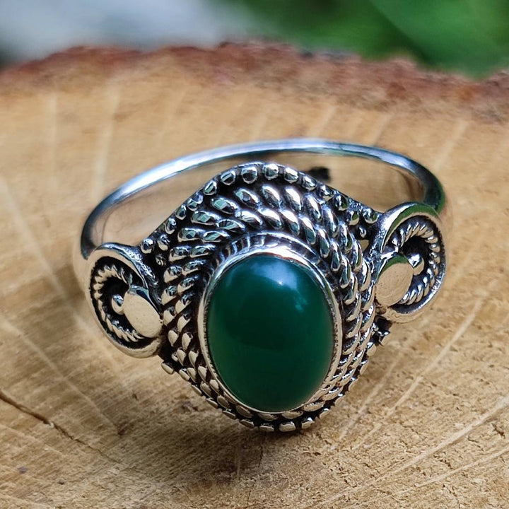 Anello con pietra in argento 925 KAMBOJ agata verde
