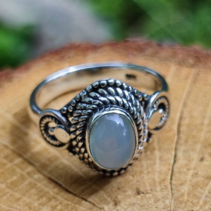 Anello con pietra in argento 925 KAMBOJ calcedonio