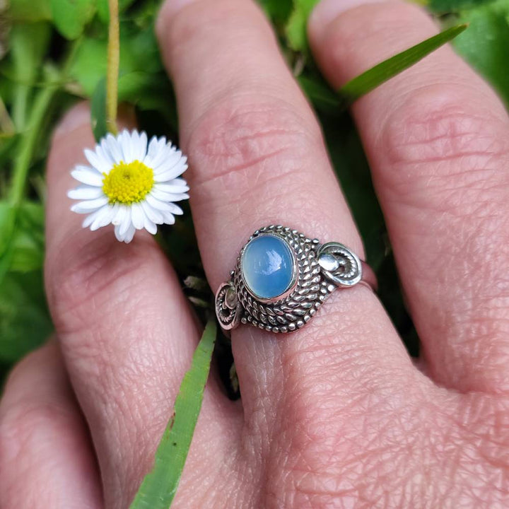 Anello con pietra in argento 925 KAMBOJ calcedonio
