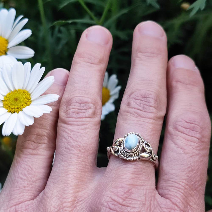 ANELLO artigianale in argento 925 pietra MAHIPATI larimar