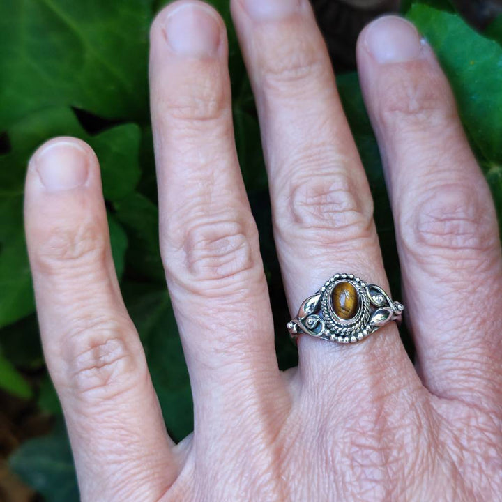 ANELLO artigianale in argento 925 pietra MAHIPATI occhio di tigre