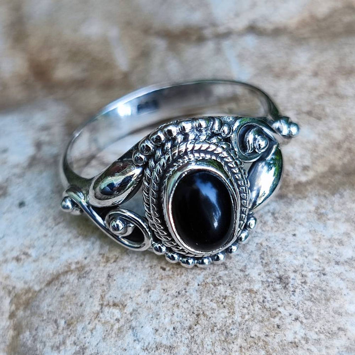 ANELLO artigianale in argento 925 pietra MAHIPATI onice nero