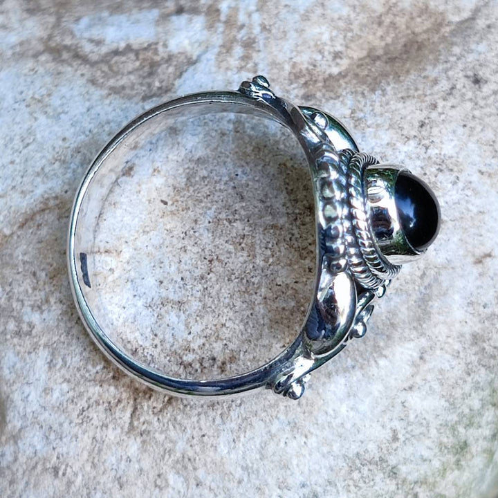 ANELLO artigianale in argento 925 pietra MAHIPATI onice nero