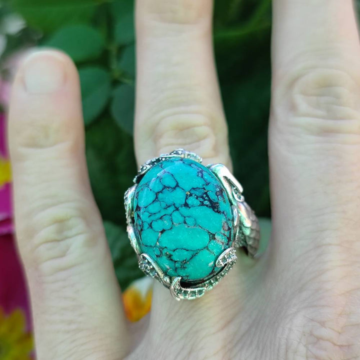 Anello etnico in argento 925 con pietra e sirena - LASARNA