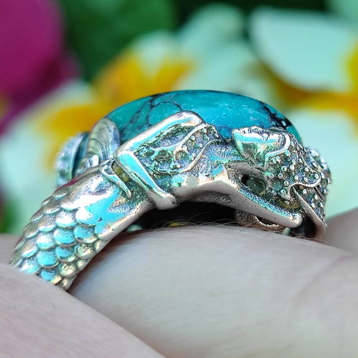 Anello etnico in argento 925 con pietra e sirena - LASARNA