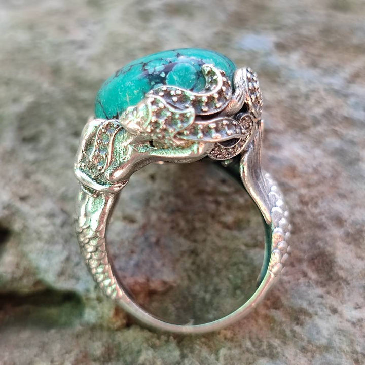 Anello etnico in argento 925 con pietra e sirena - LASARNA