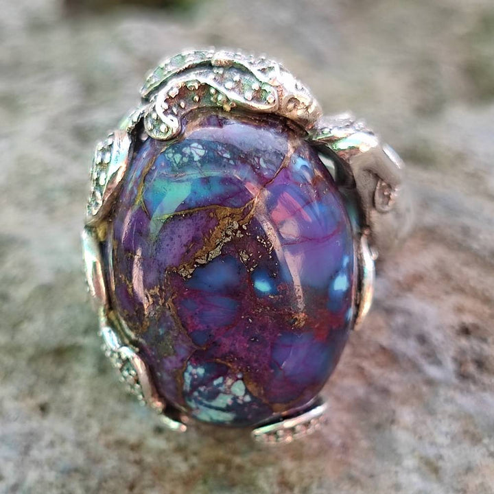 Anello etnico in argento 925 con pietra e sirena - LASARNA