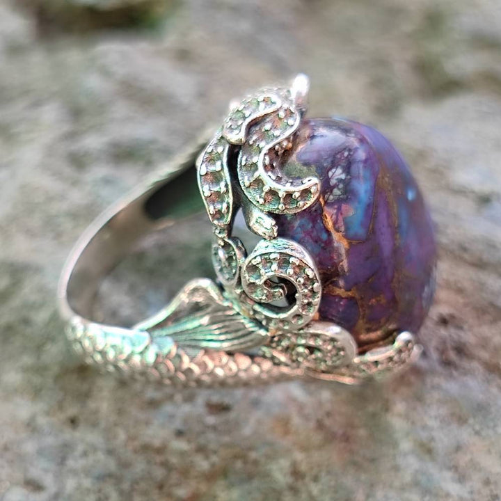 Anello etnico in argento 925 con pietra e sirena - LASARNA