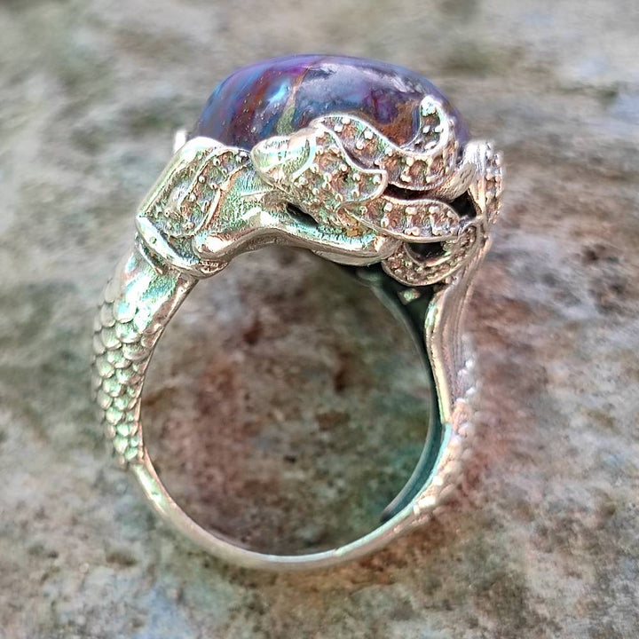 Anello etnico in argento 925 con pietra e sirena - LASARNA