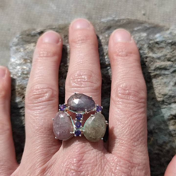 Anello in argento 925 artigianale con pietre - TIFFANY
