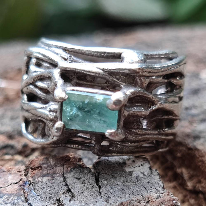 Anello in argento 925 con smeraldo - Pezzo unico